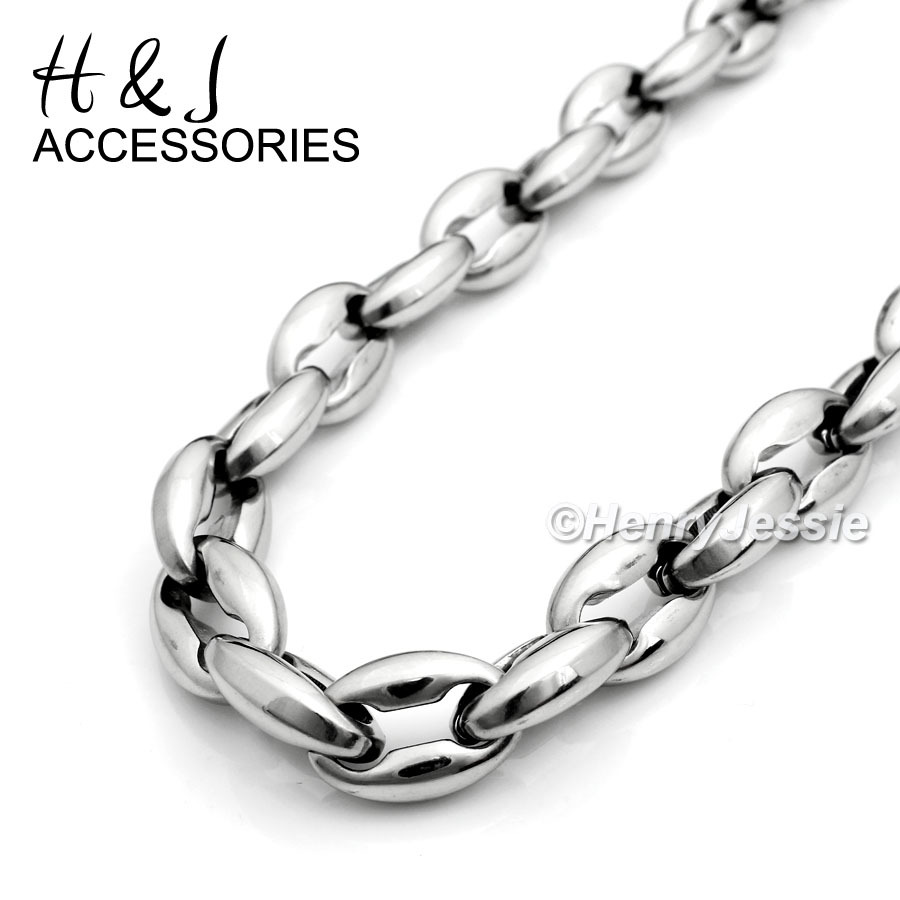 18-40″MEN 316L Stainless Steel 12mm Silver Puffed Mariner Link Chain Necklace