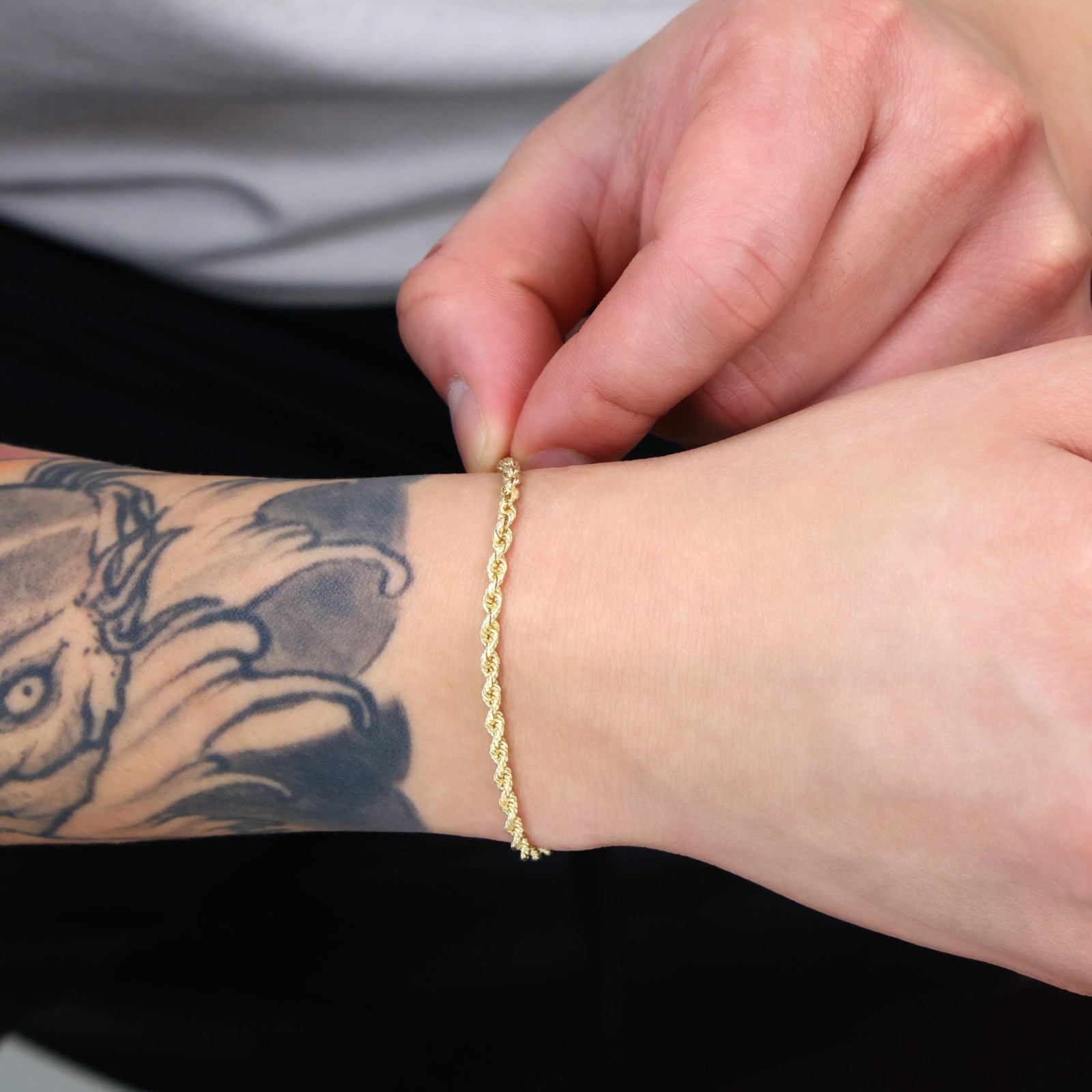 10K Yellow Gold 2.5mm Diamond Cut Rope Chain Bracelet Mens Womens 7″ 7.5″ 8″ 9″