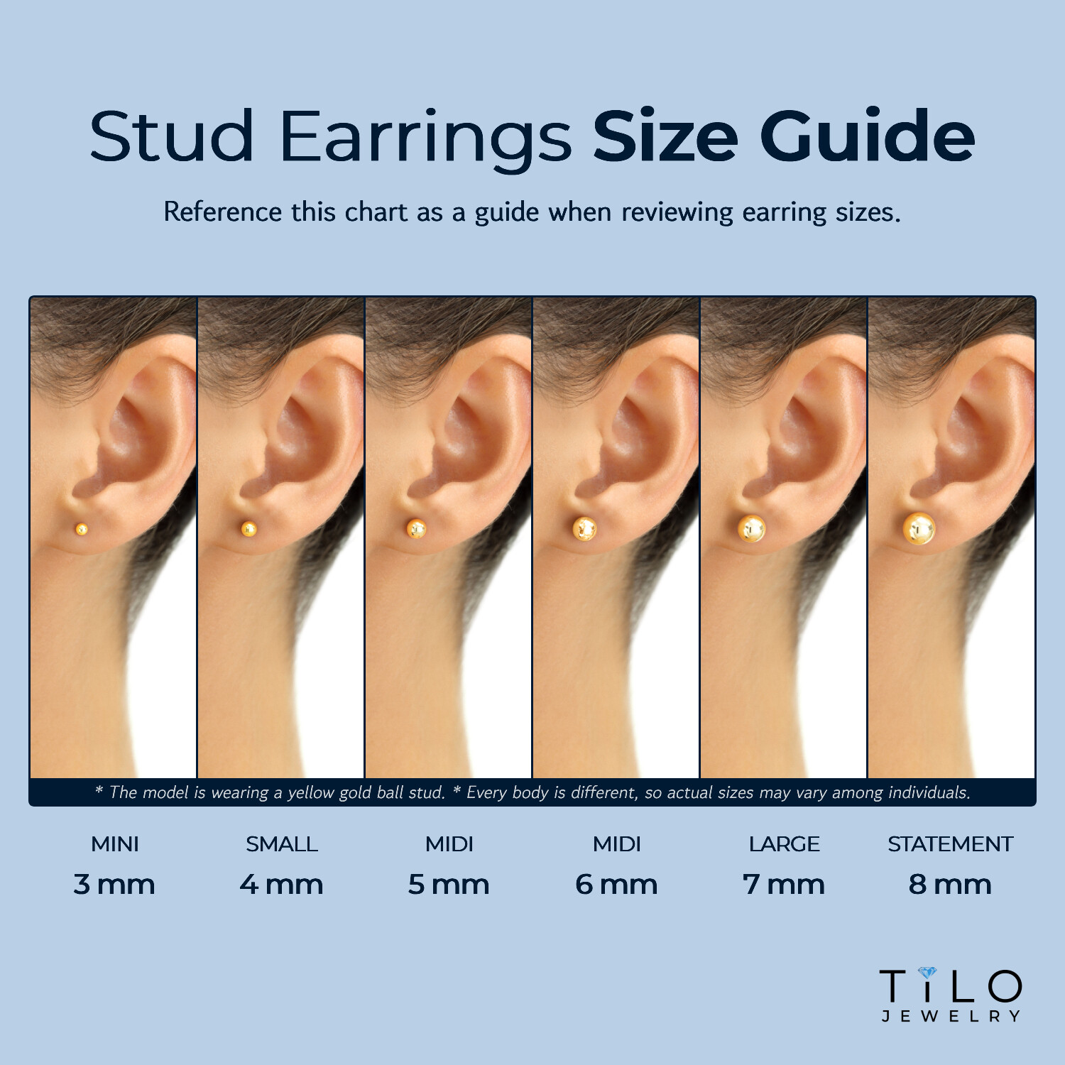 14K Real Solid Yellow Gold Polished Round Ball Stud Earrings Silicone Push-back