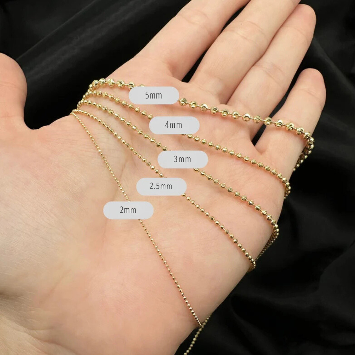 10K Yellow Gold Bead Bar Military Dog Tag Chain Necklace 16″ – 24″