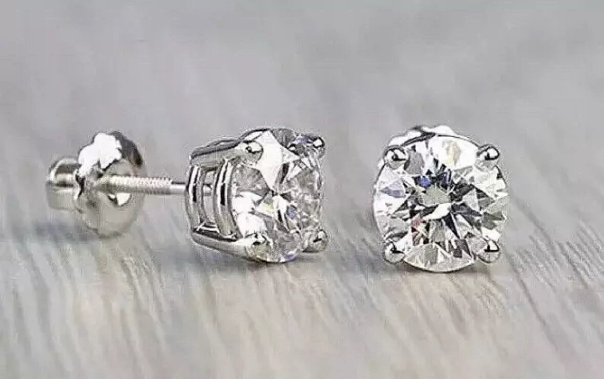 2 Ct Round Cut VVS1/ D Lab Created Shiny Stud Earrings 14K White Gold 7mm Gift