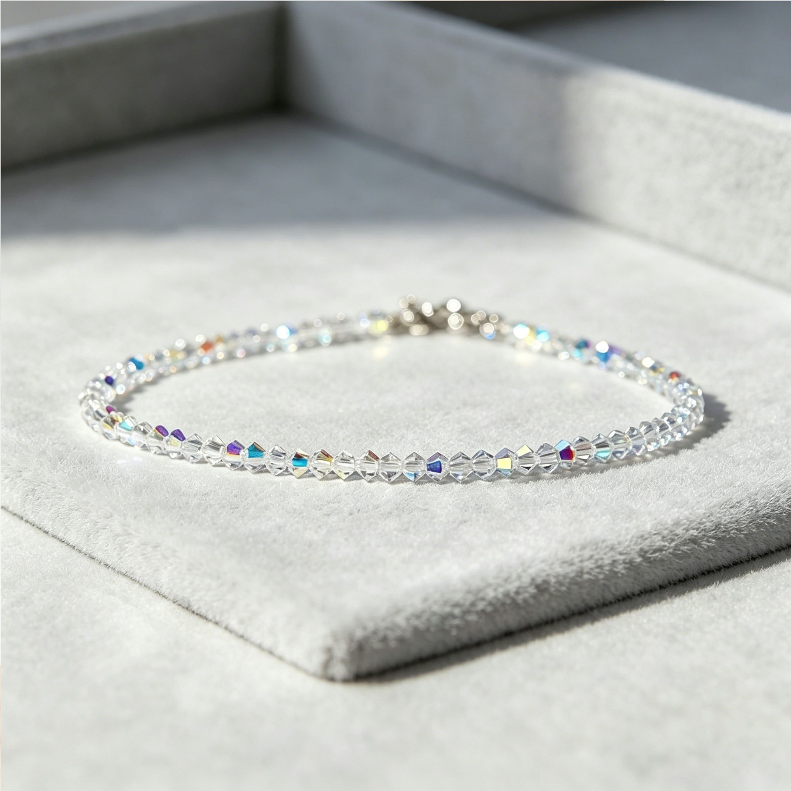 Ultra Sparkly AB Crystal Anklet Delicate Rainbow Faceted Foot Jewelry for Women