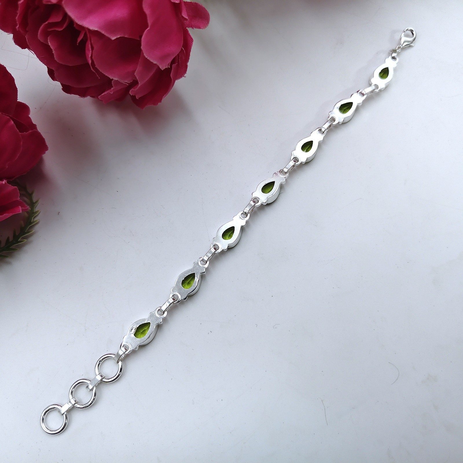 Green Peridot Gemstone Handmade 925 Sterling Silver Jewelry Bracelet Size-7-8″