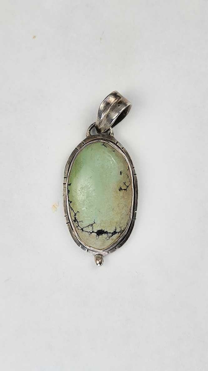 Handmade .925 Sterling Silver Light Turquoise Pendant 1.75″ Nepal Artisan