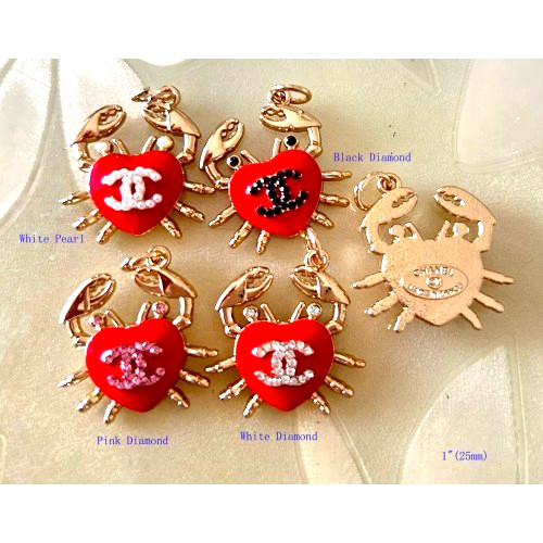 Designer Pendant, Gold Tone Red Crab Pendant with faux Pink Diamonds