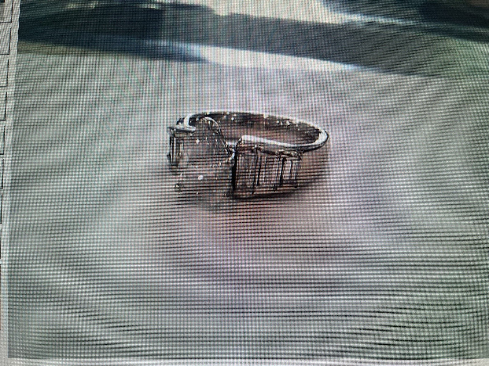 14K White Gold Pear Diamond Engagement Ring w/ Baguette Sides, Size 7 4mm