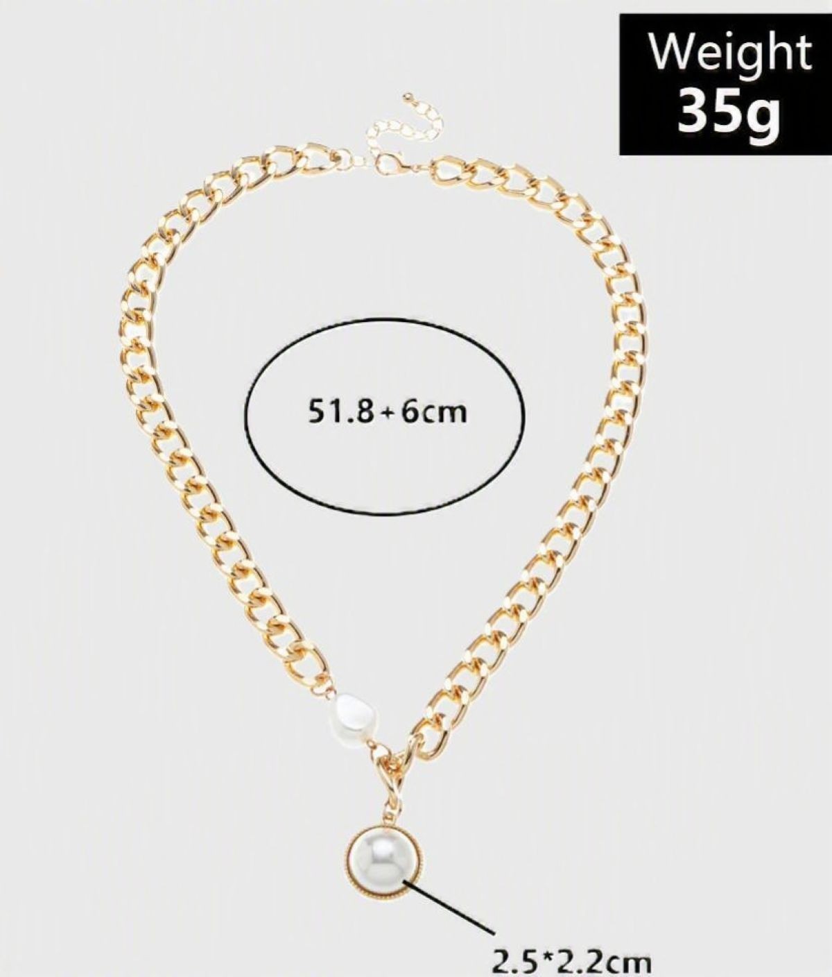Punk Hip Hop Chain Pearl Necklace for Women, Gold Tone