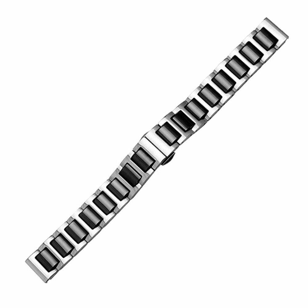 14mm 16mm 18mm 20mm 22mm Black White Stainless Steel + Ceramic Watch Strap Band