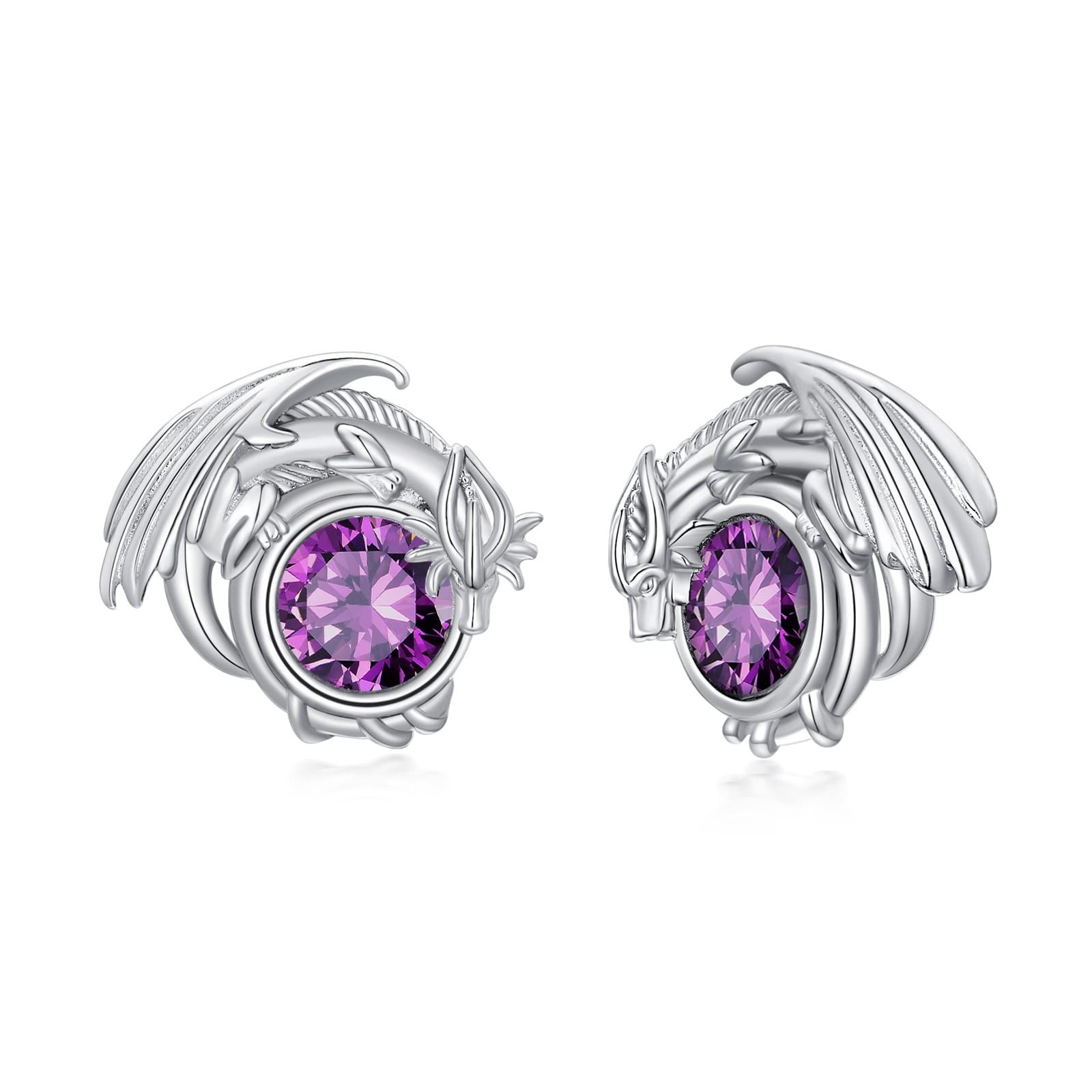 Dragon Earrings Sterling Silver Stud Hypoallergenic Birthstone Crystal Dragon…