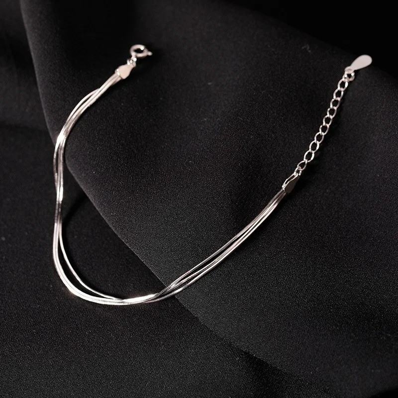 Women’s 925 Sterling Silver Multilayer Snake Chain Foot Ankle Bracelet New USA