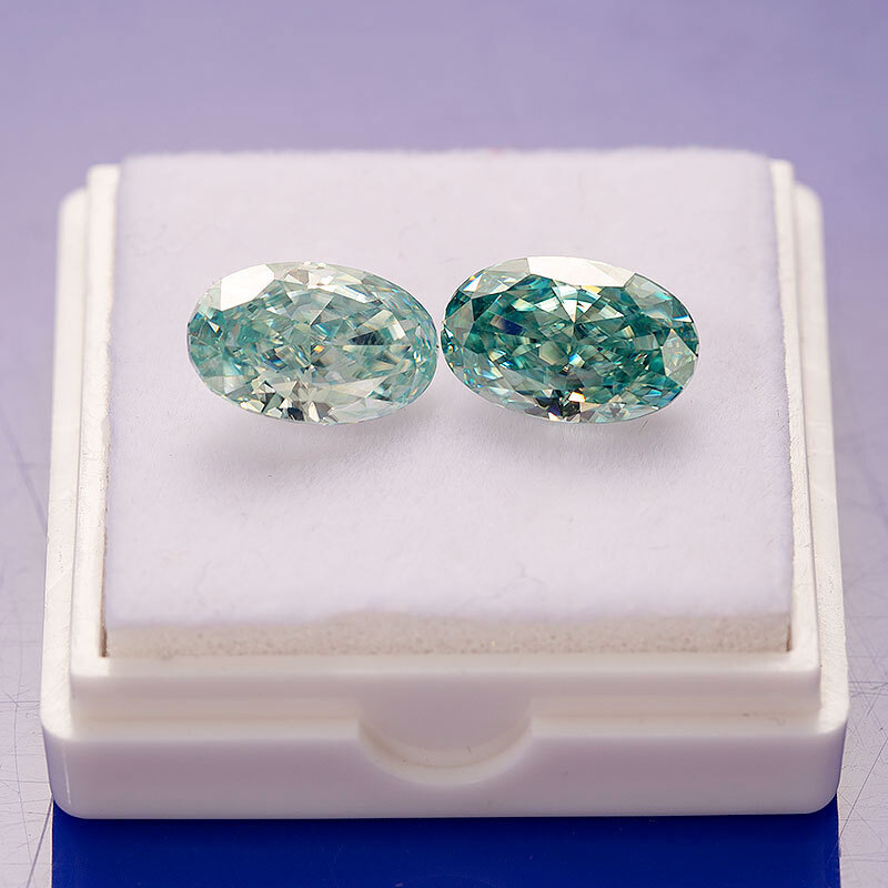 GRA Certified Aqua Blue Color Loose Moissanite Crushed Ice Cut Oval Shape VVS1