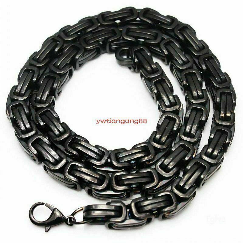 8″-40″ Heavy Hotsale Black 316L Stainless Steel MenS Byzantine Chain Necklace