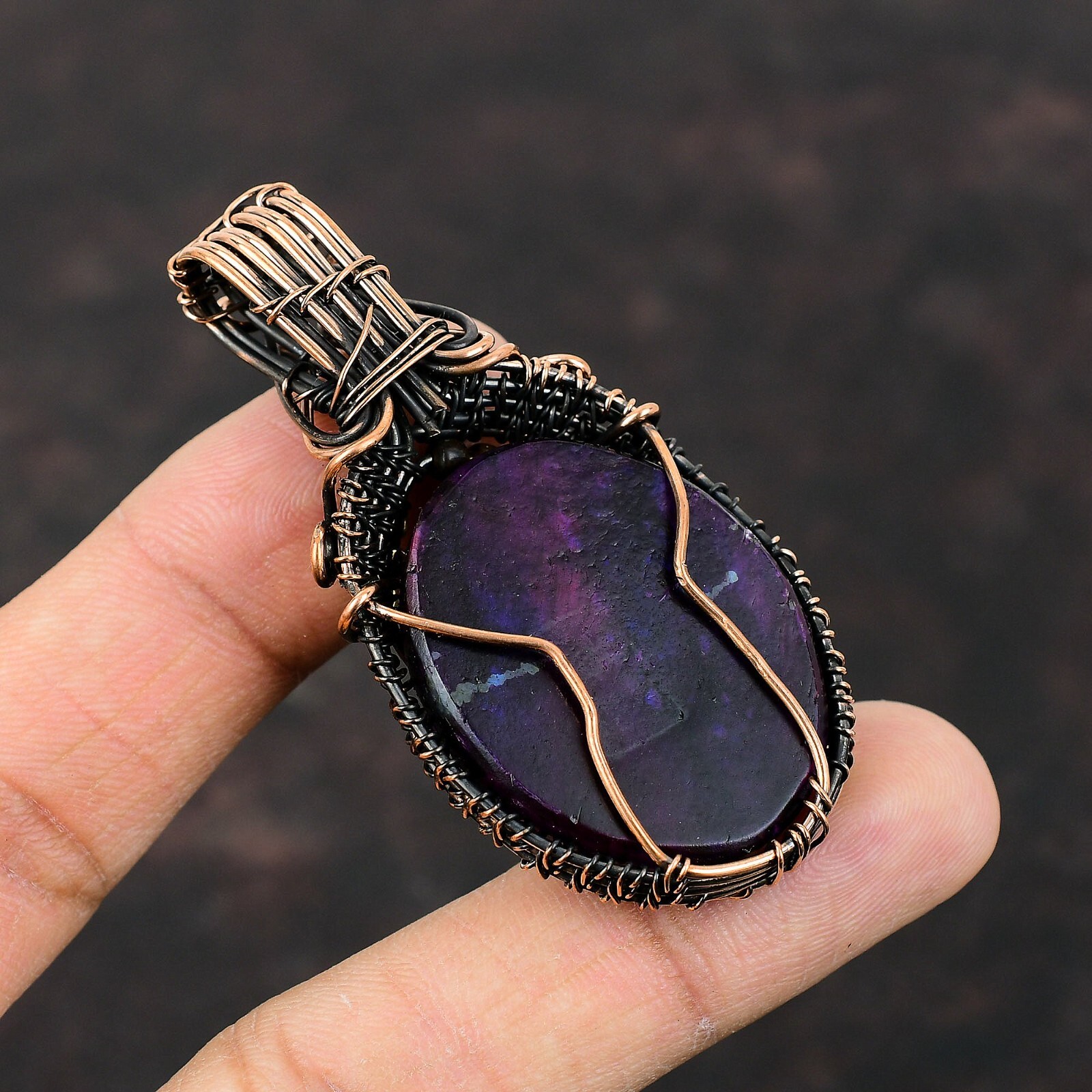 Pink & Purple Fire Labradorite Copper Gift For Love Wire Wrapped Pendant 2.56″