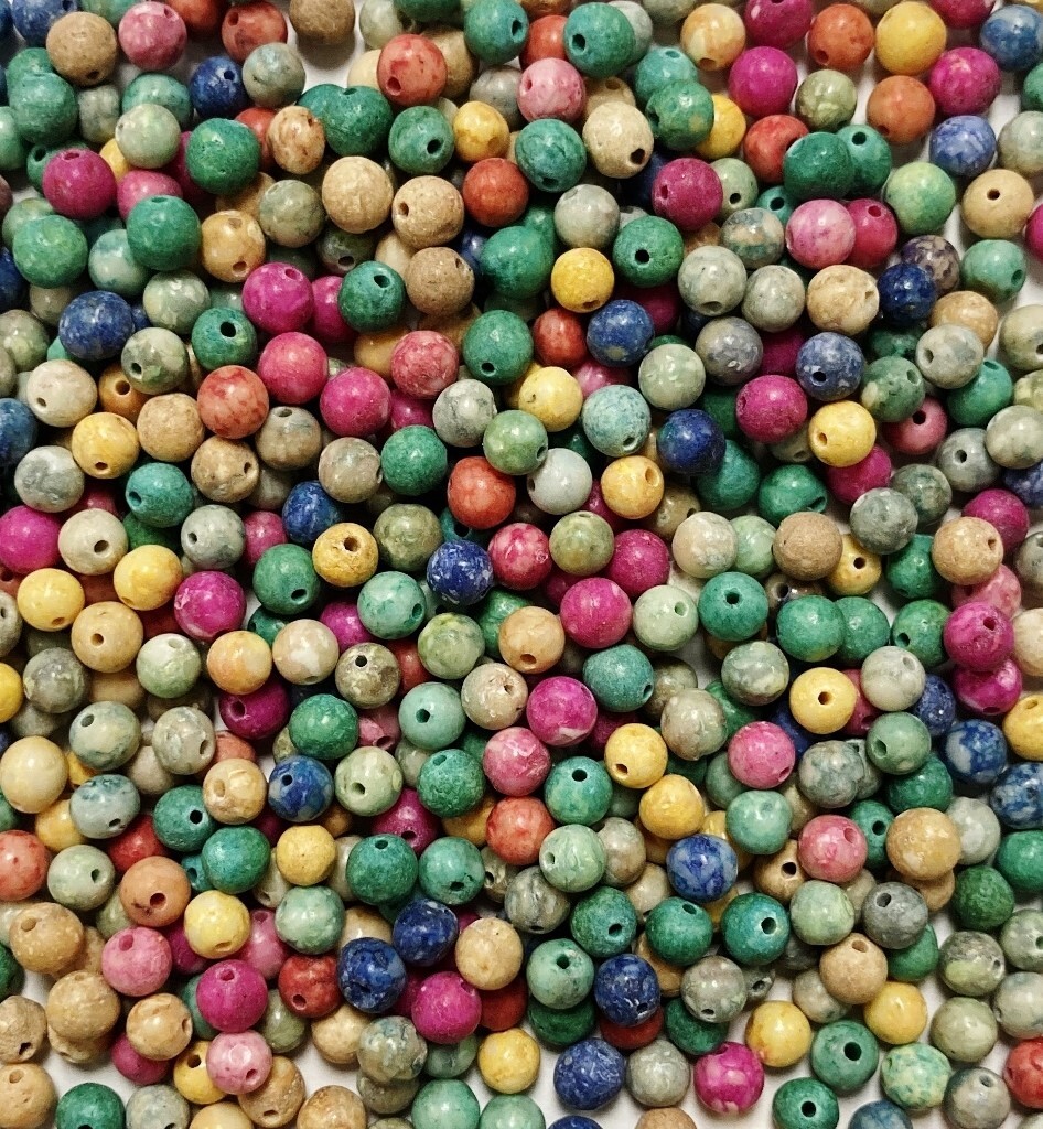 500+pcs Vintage Genuine Fossil Dyed Mixed Color 4mm. Round Gemstone Beads 5255