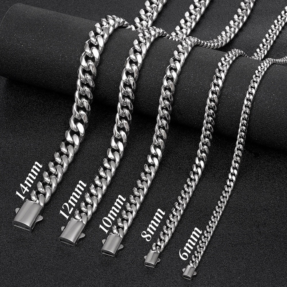 6mm-14mm Women Men Stainless Steel Miami Cuban Link Chain Necklace Bracelet NEW