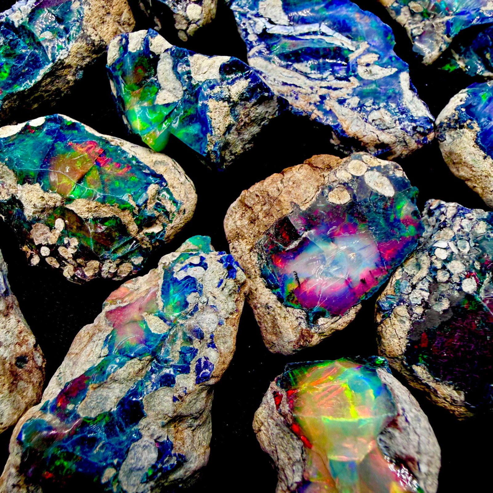 10 PCS Black Opal Rough Natural Ethiopian Raw multifire dry Opals Cutting Grade