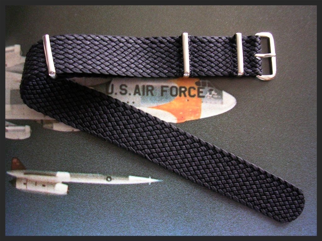 18mm SS Braided NATO g10 ® woven Black Nylon watch band strap militaryIW SUISSE