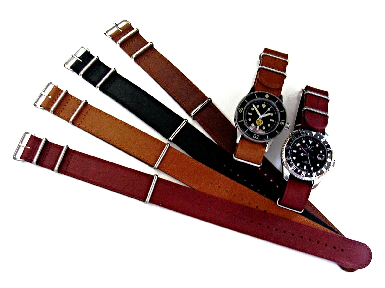 NATO G10® Distressed Grain Leather Black Brown Tan watchband RAF strap IW SUISSE