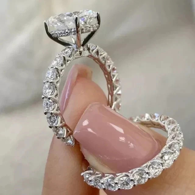 4TCW OvalCut Moissanite Bridal Set Engagement Wedding Ring 14K White Gold Plated