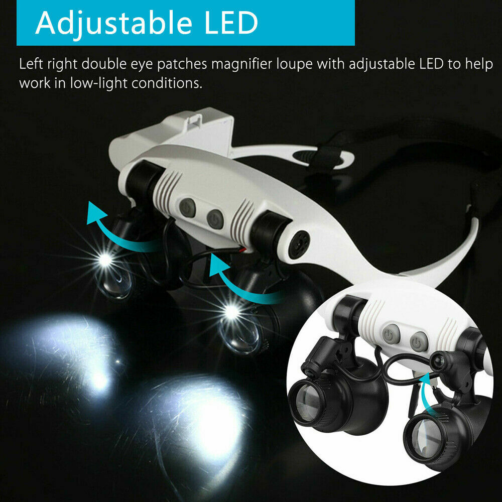 Magnifying Glass LED Light Lamp Visor Head Loupe Jeweler Headband Magnifier