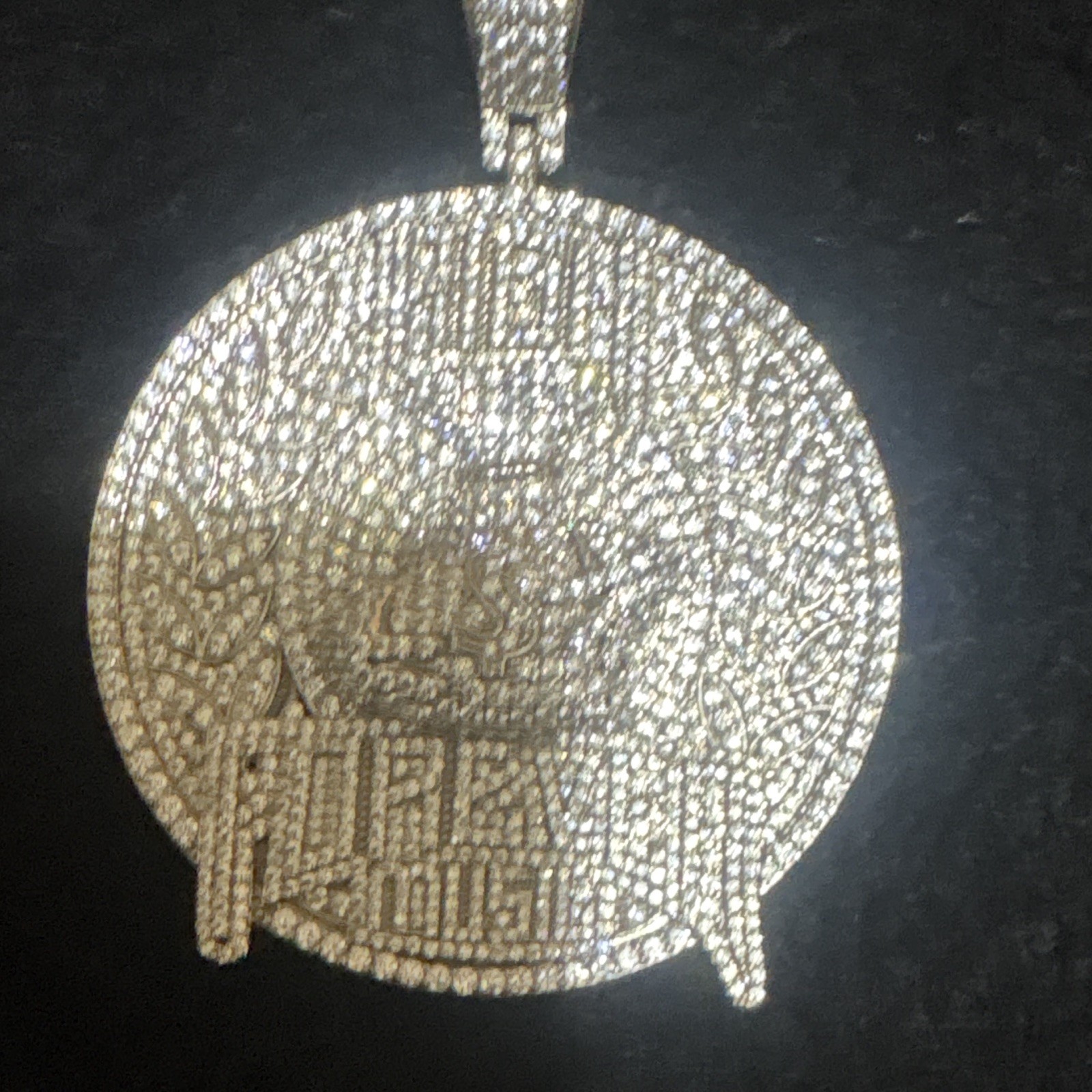 Silver Tone Iced Out Pavé CZ Cuban Link Chain Round Pendant Necklace Box