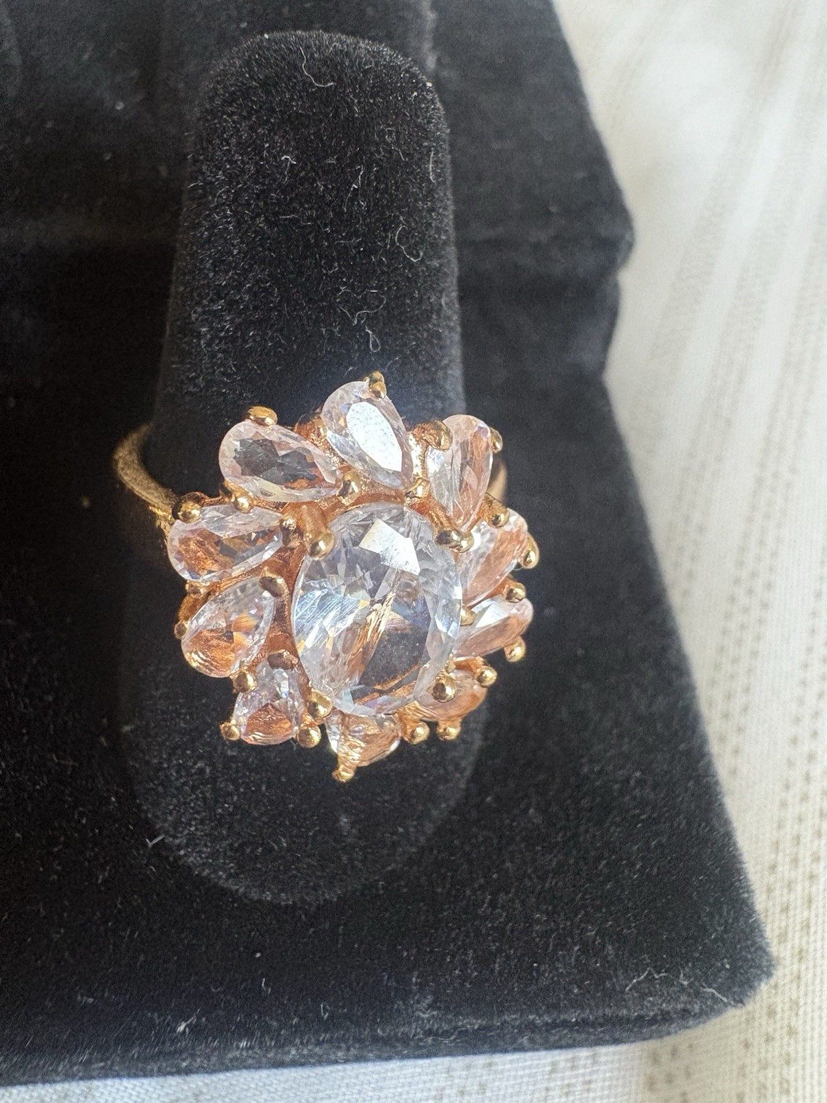 GoldTone Clear Crystal Cluster Flower Cocktail Ring Size 7 Adjustable