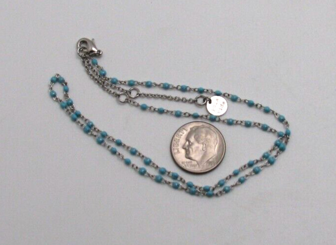 PURA VIDA Very Dainty Light Blue Bead Necklace Silver Tone 14″ to 17″ Adj.
