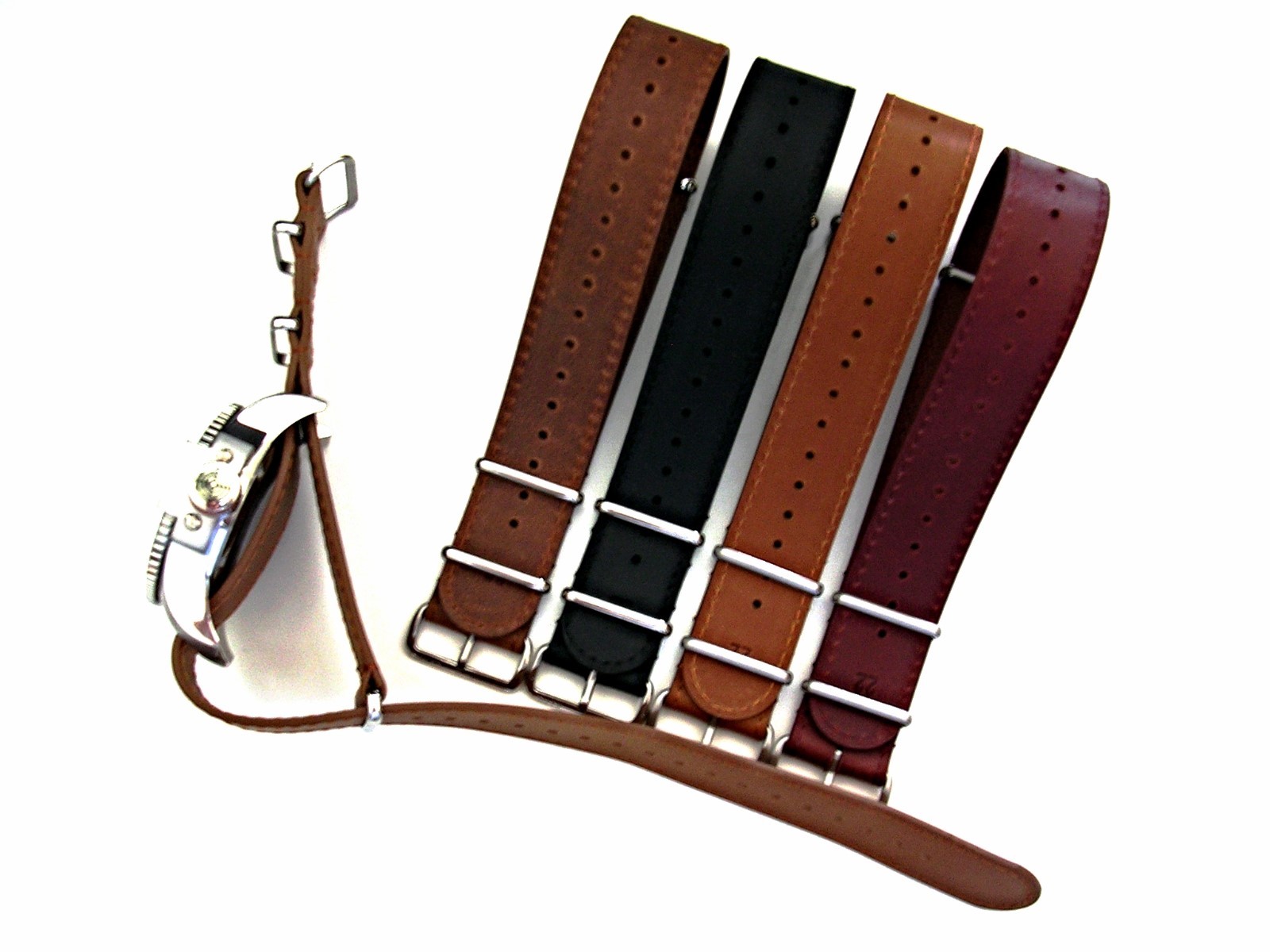 NATO G10® Distressed Grain Leather Black Brown Tan watchband RAF strap IW SUISSE