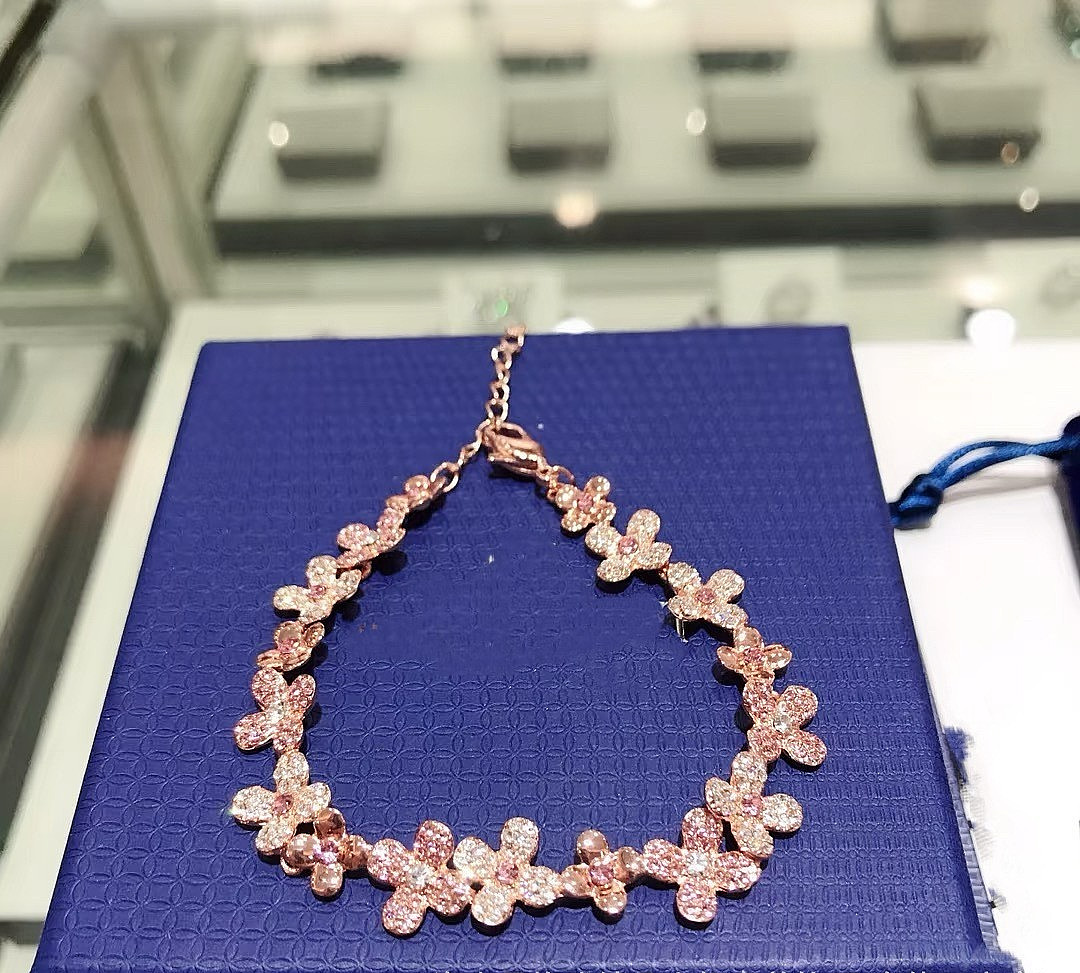Swarovski Rose Gold Plum Blossom Bracelet for Women, Crystal Flower Bracelet