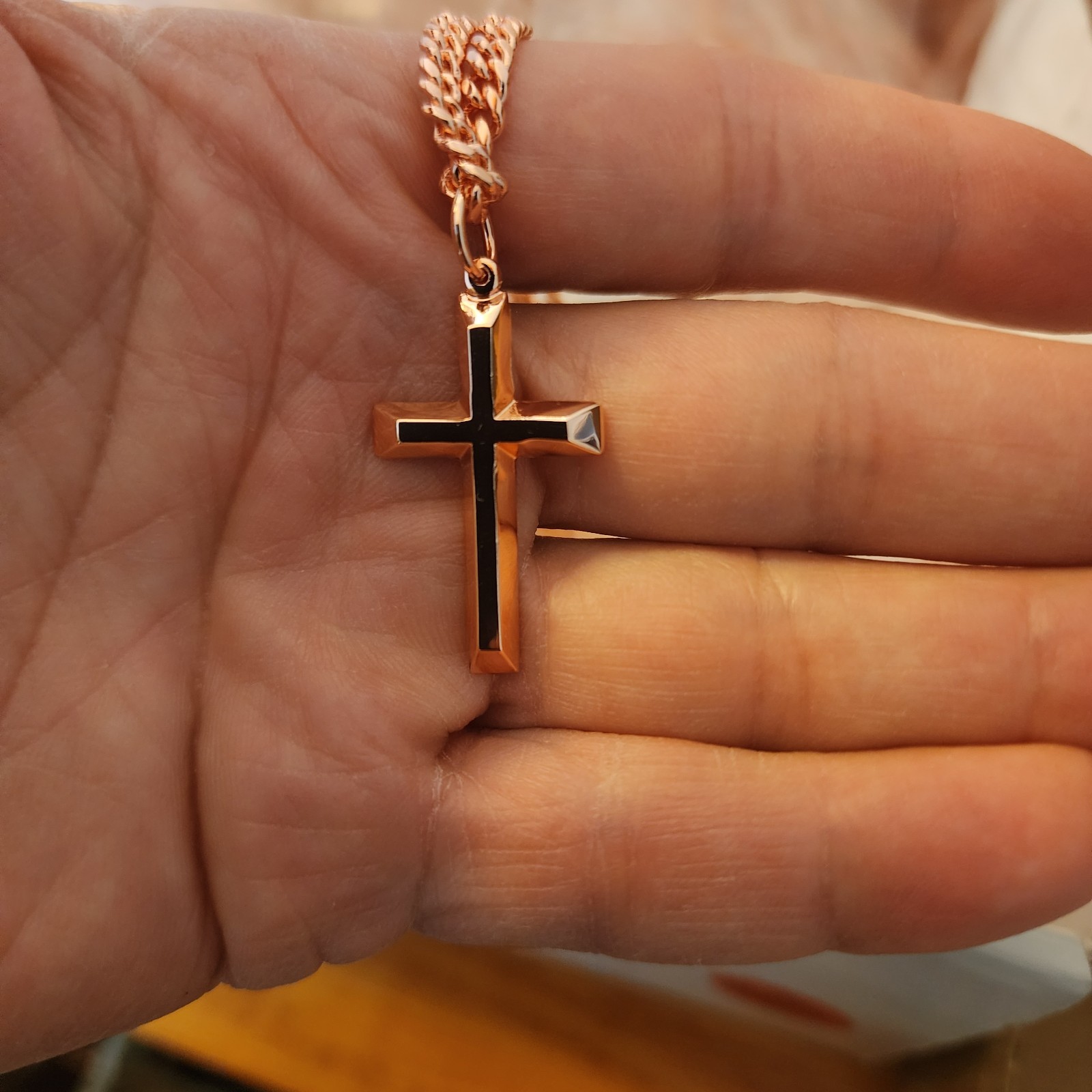Solid Copper Cross Necklace 4mm Chain 20″ Handmade Heavy Christian Pendant