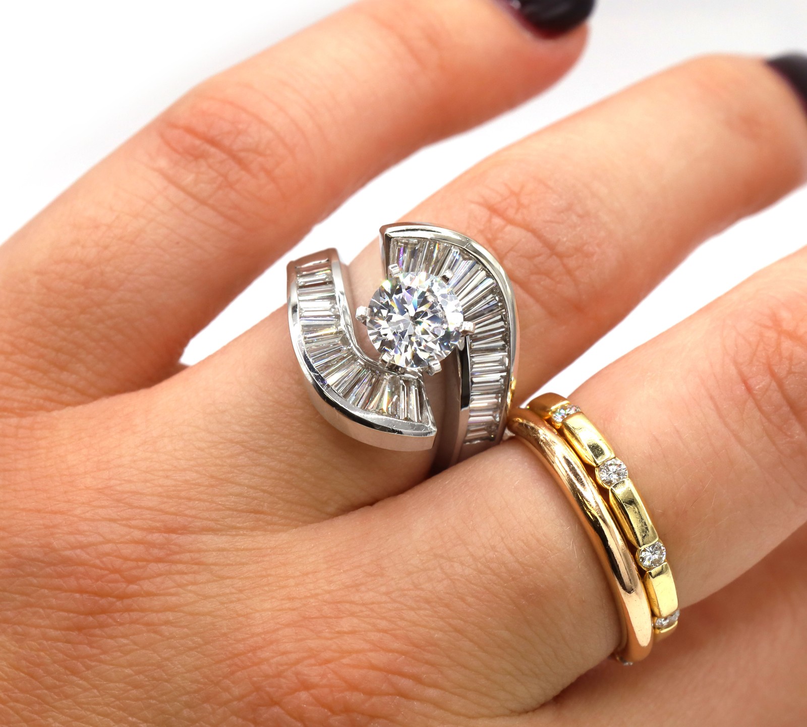 1.75CT Natural Diamond Ballerina Tapered Baguette Engagement Ring Mounting W/ CZ