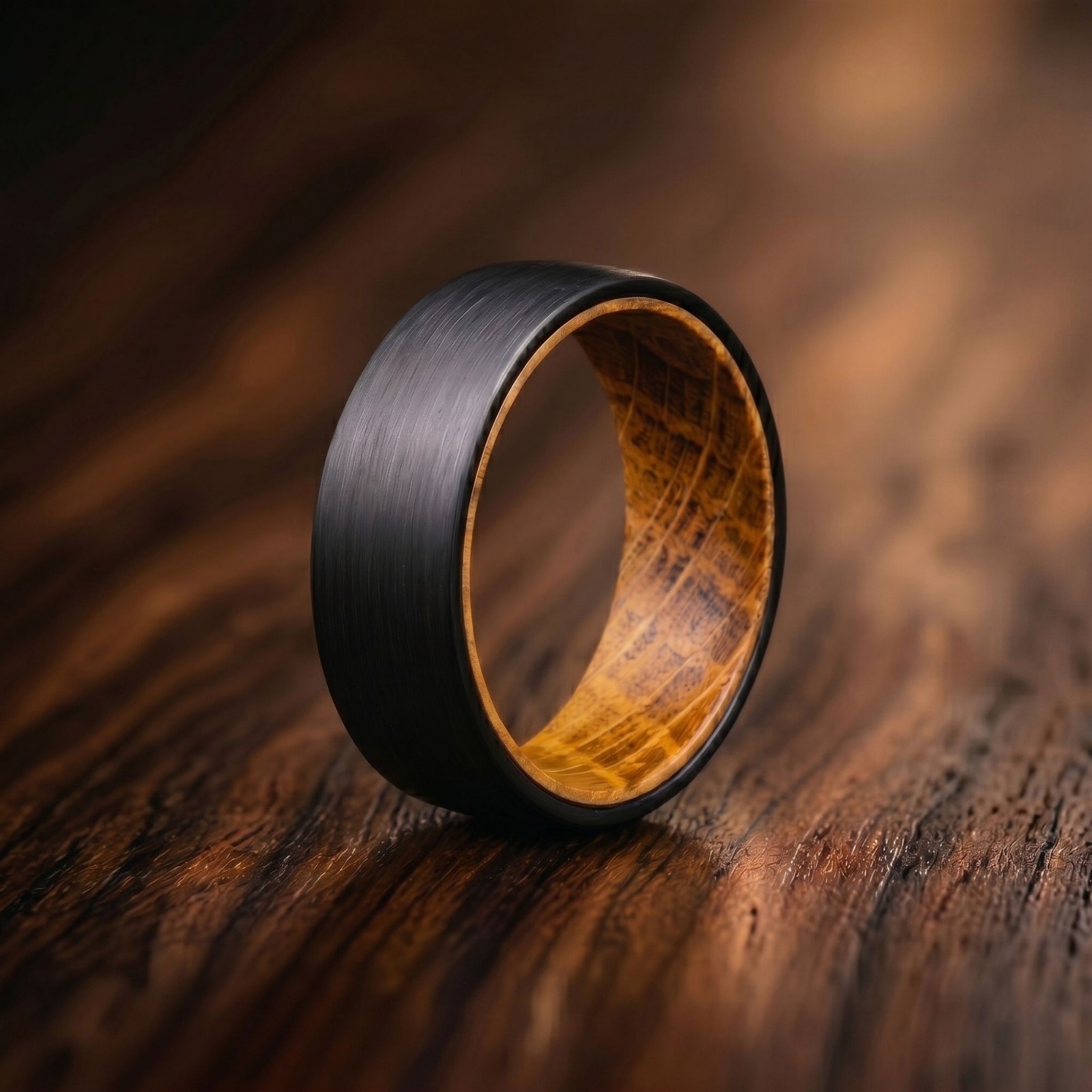 Black Tungsten Whiskey Barrel Ring – Wood Inlay Men’s Wedding Band Comfort Fit