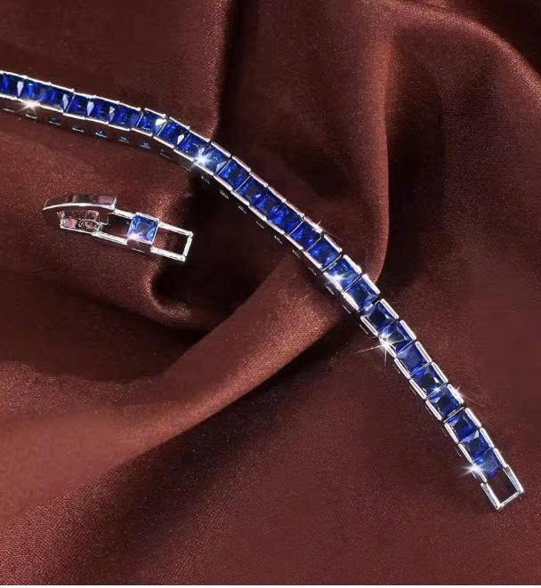 Bracelet Fashion Elegant Shiny Royal Blue Cubic Zirconia Bridal Wedding Party