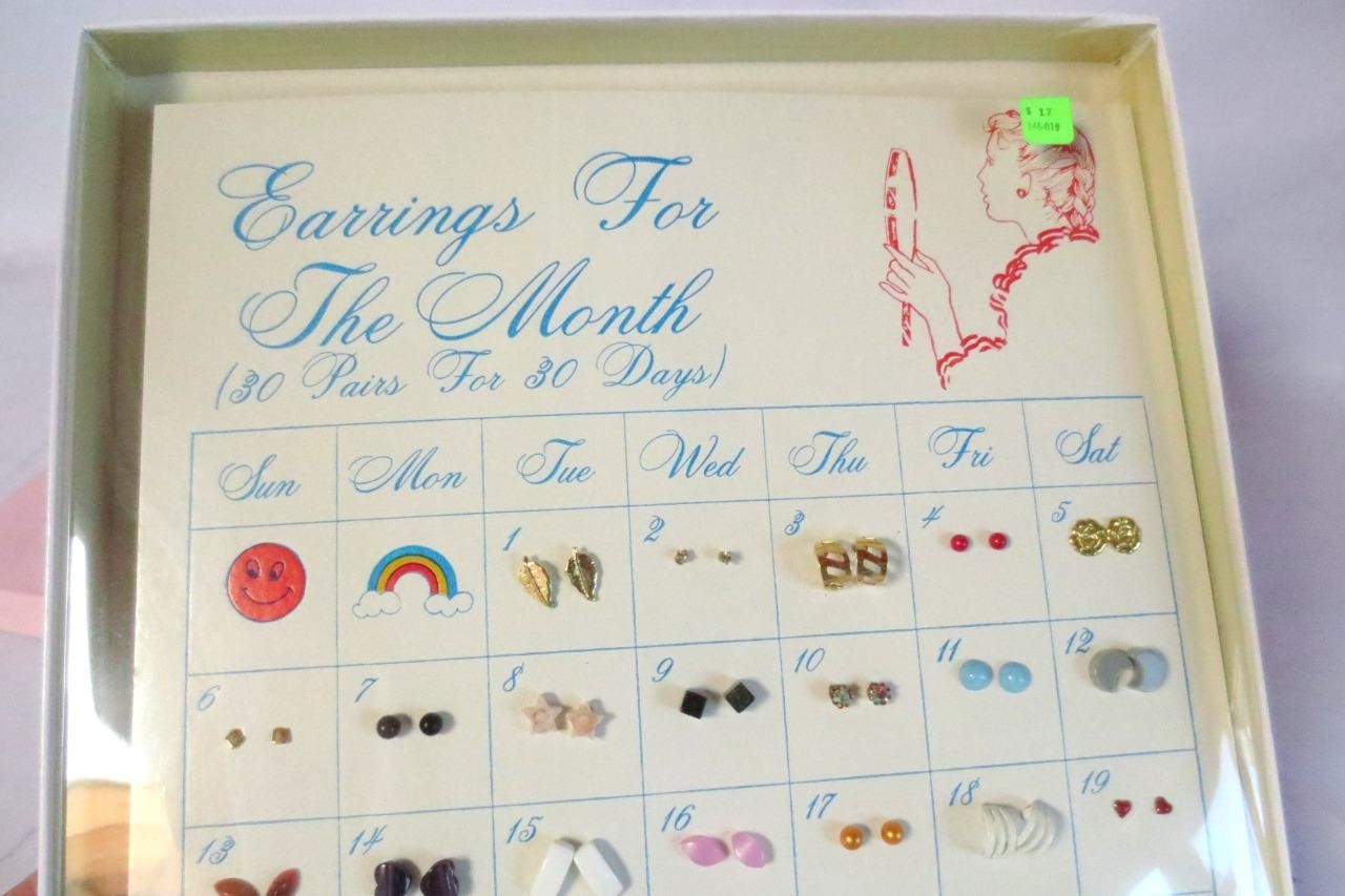 Vtg “Earrings For the Month” 30 Days of Pierced Earrings in Box -14 boxes avail.