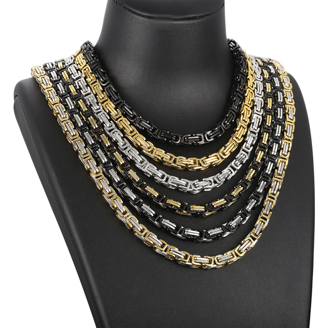 4/6/8mm Women Men Cut Byzantine Chain Stainless Steel Necklace or Bracelet 8-40″