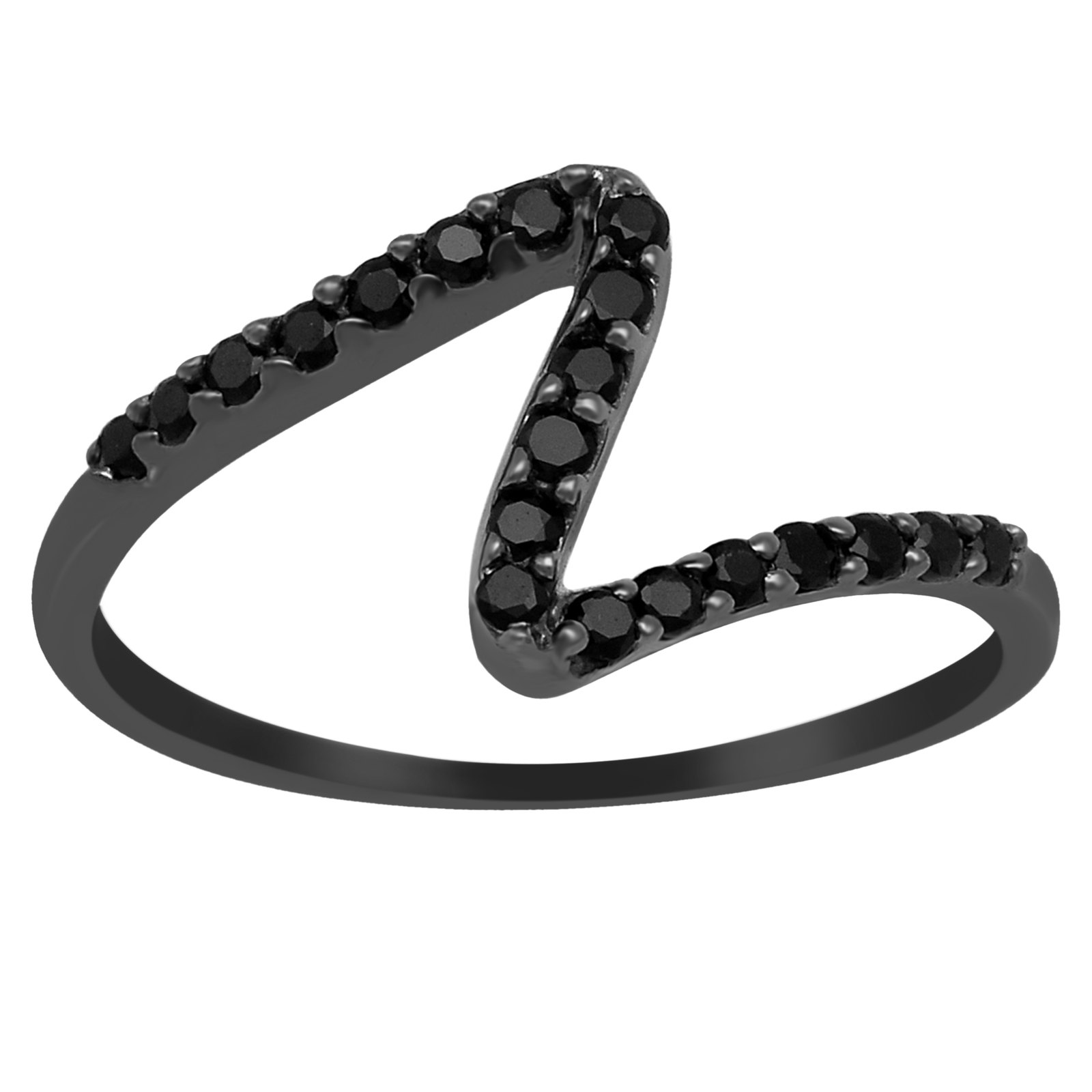 Shaped Round 1X1 MM Black Spinel 925 Sterling Silver Ring