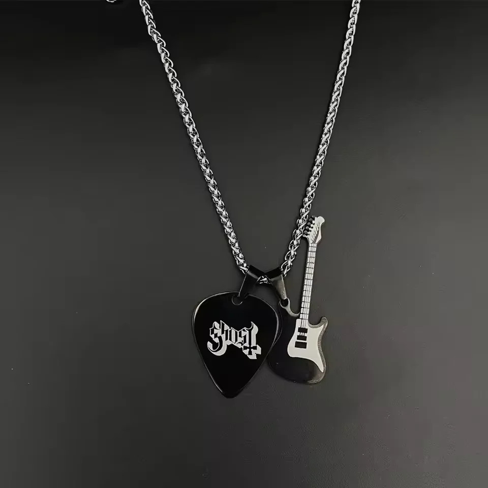 Hip-hop Guitar Pick Necklace Titanium Steel Trendy Guitar Pendant Chain Punk Vin