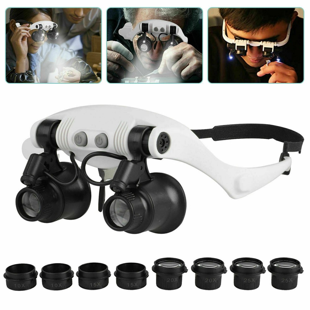 Jewelers Head Headband Magnifier LED Illuminated Visor Magnifying Glasses Loupe