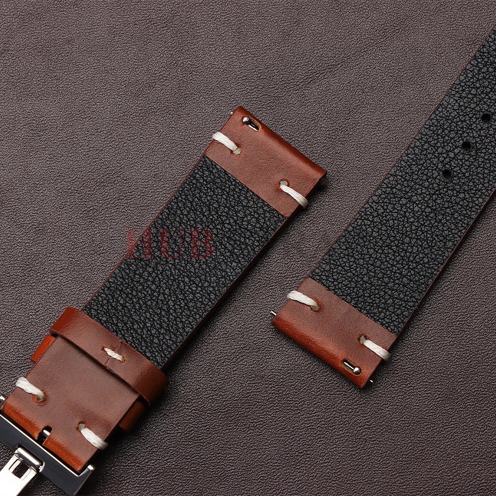 Genuine Leather Butterfly Buckle Watch Bands 18/20/22mm Waterproof Retro Oil Wax