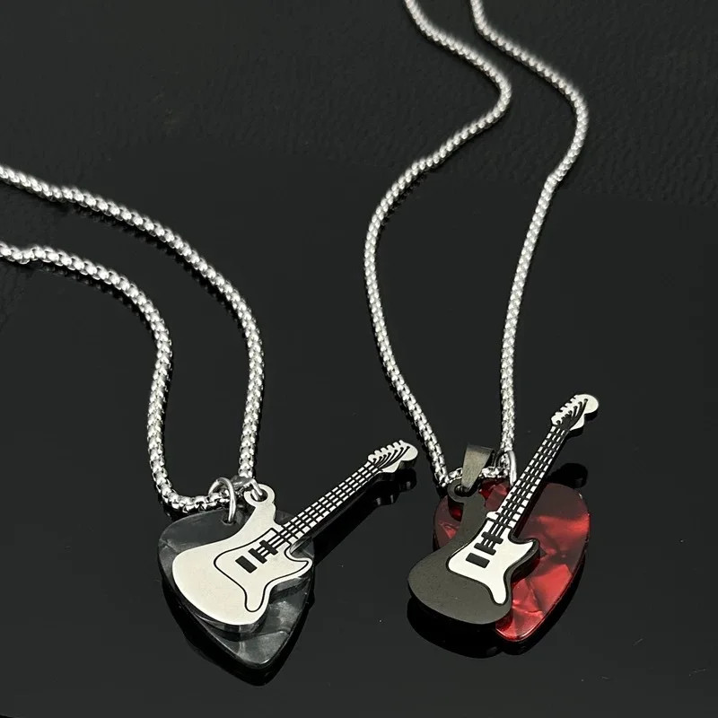 Hip-hop Guitar Pick Necklace Titanium Steel Trendy Guitar Pendant Chain Punk Vin