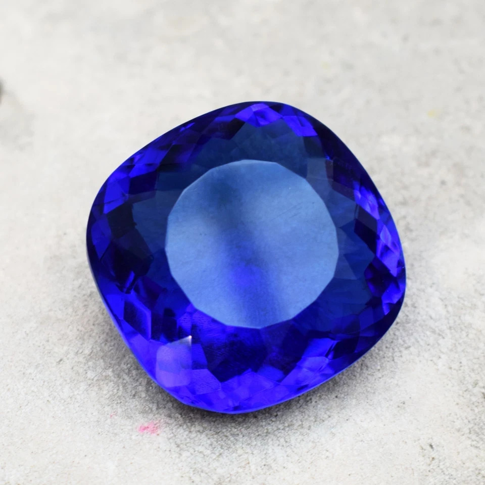 235 Carat Lustrous Blue Tanzanite Cushion Cut Flawless Certified Loose Gemstone