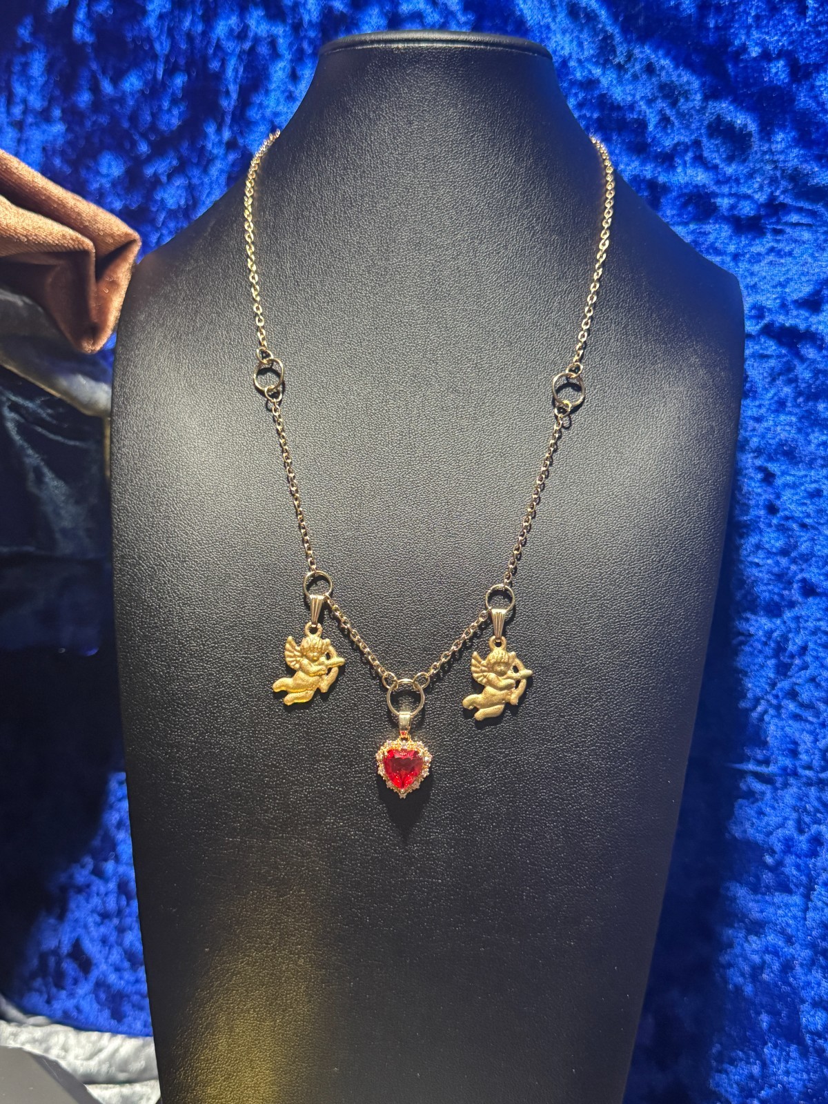 Cupid & Heart Necklace, with White Sapphire and Synthetic Zirconia 20 – 24