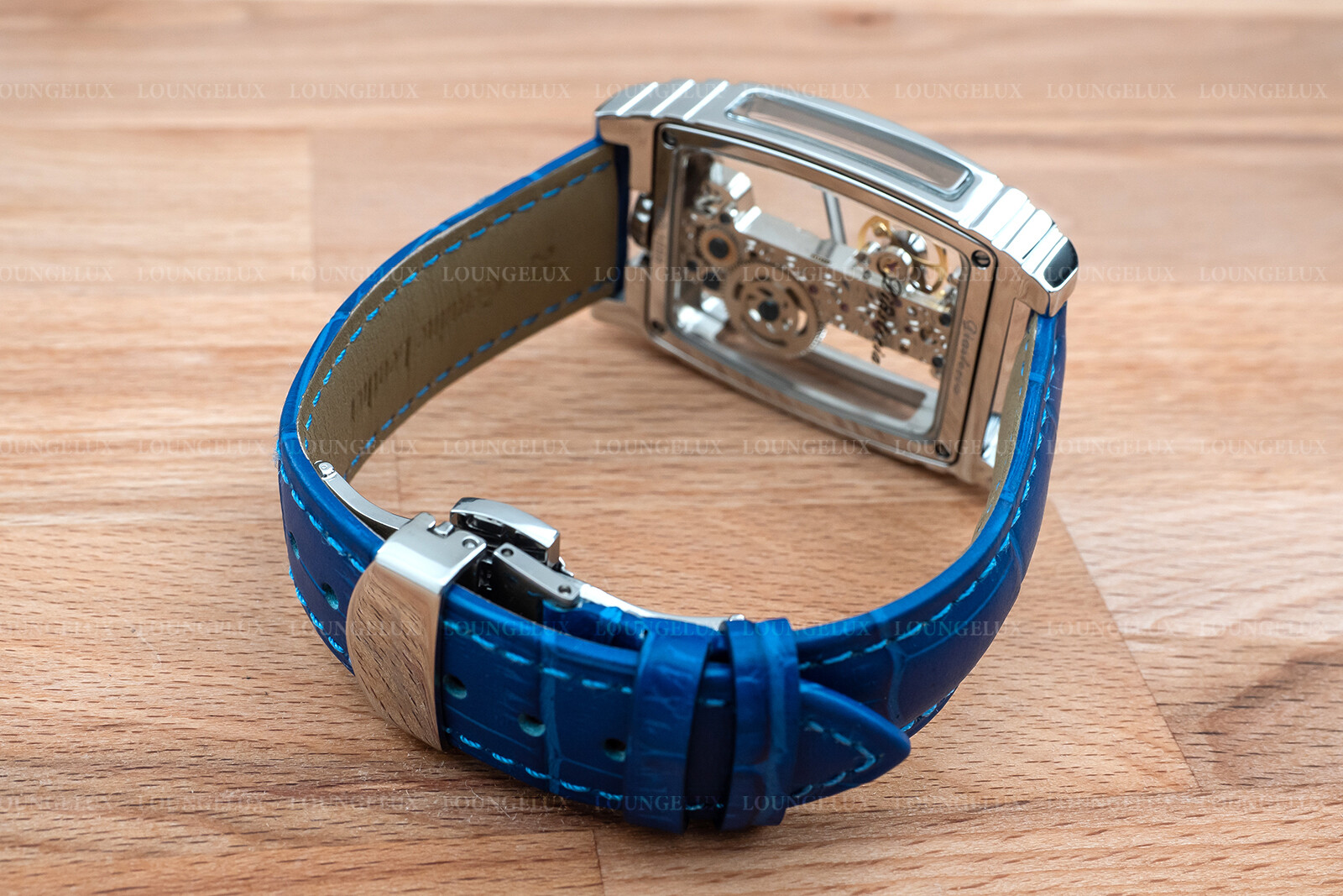 Mens Silver Bridge Manual Mechanical Watch – Blue Leather Strap Gift