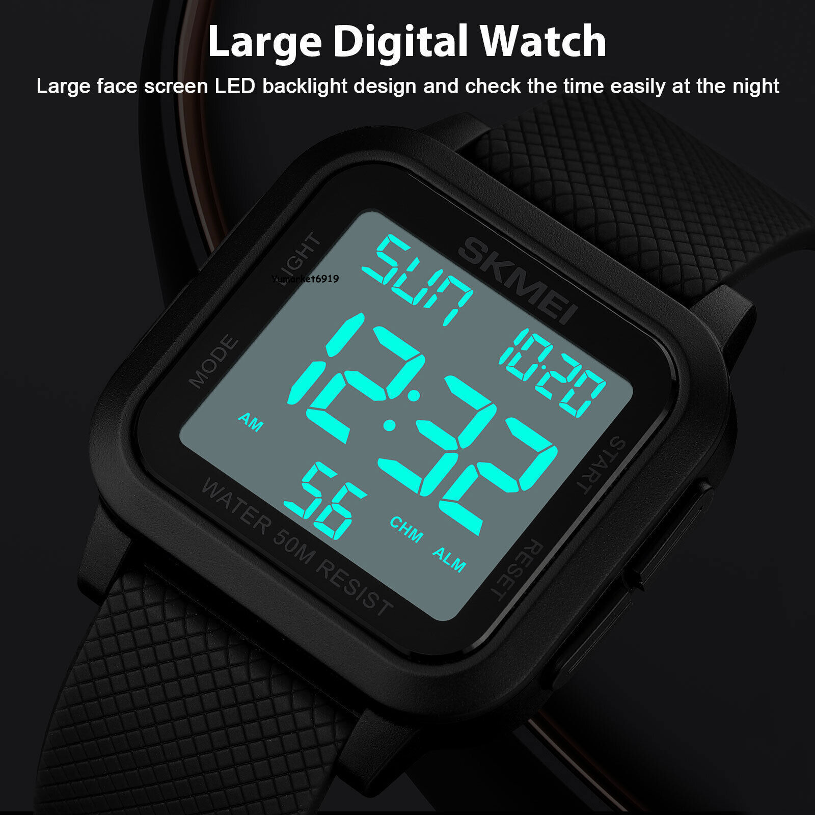 Men’s Military Sports Watch LED Screen Large Digital Face Waterproof Wristwatch