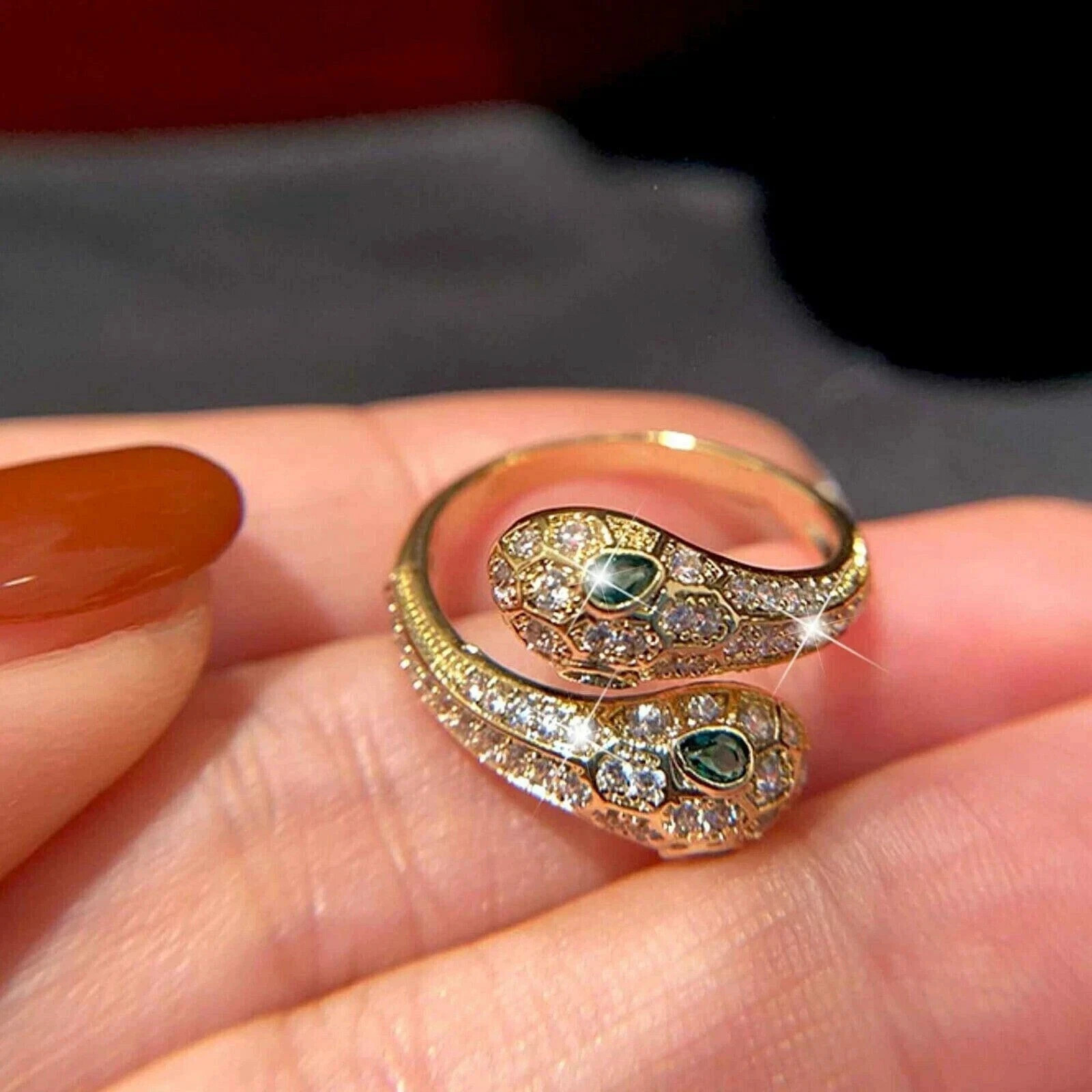 3.00Ctw Round Cut Real Moissanite Engagement Snake Ring 14K Yellow Gold Plated
