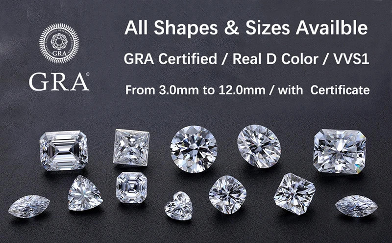 US 10mm 4CT GRA Certified D VVS1 Moissanite Loose Stones Round Cut Pass Tester