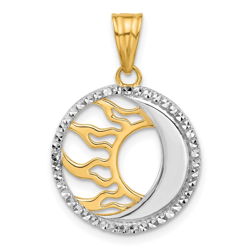 14K Two-tone Gold Sun and Moon Pendant 1.99g, L-27mm, 18.25mm for Mom