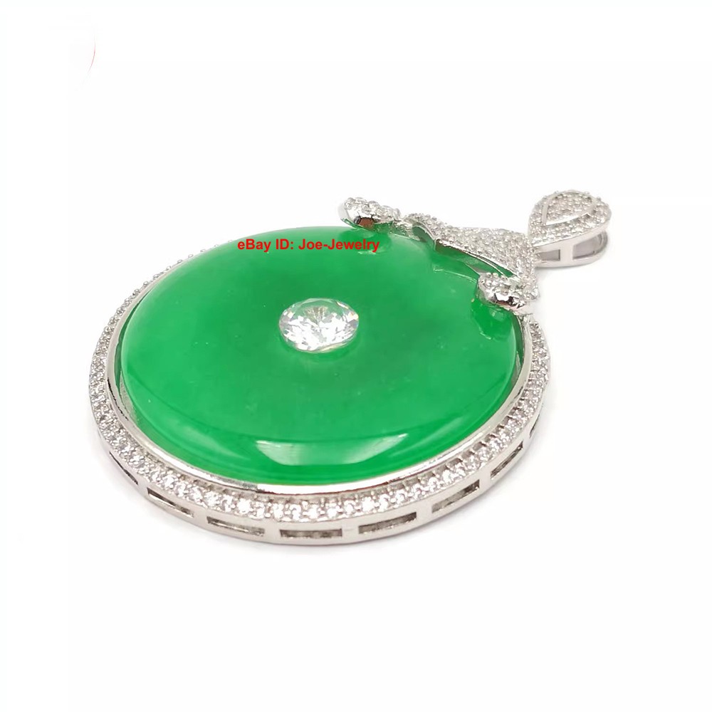 New White Plated Alloy Heated Green Jade Safe-Circle Pendant Best Gift 平安扣