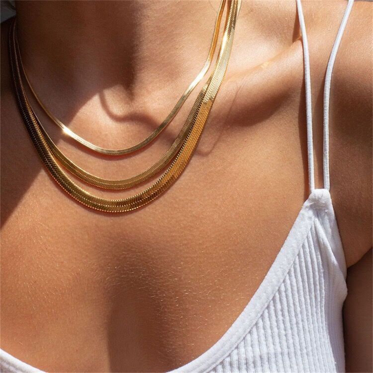 2 Colors Women Men 2-5mm Stainless Steel 18k Gold Plated Herringbone Snake Chain