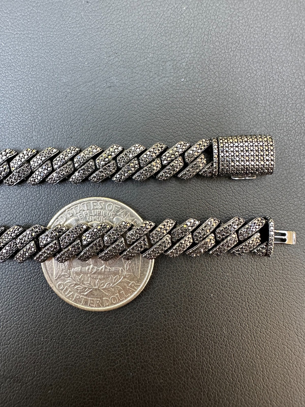 BLACK MOISSANITE 8mm Real Miami Cuban Link Prong Chain Iced 925 Silver Necklace